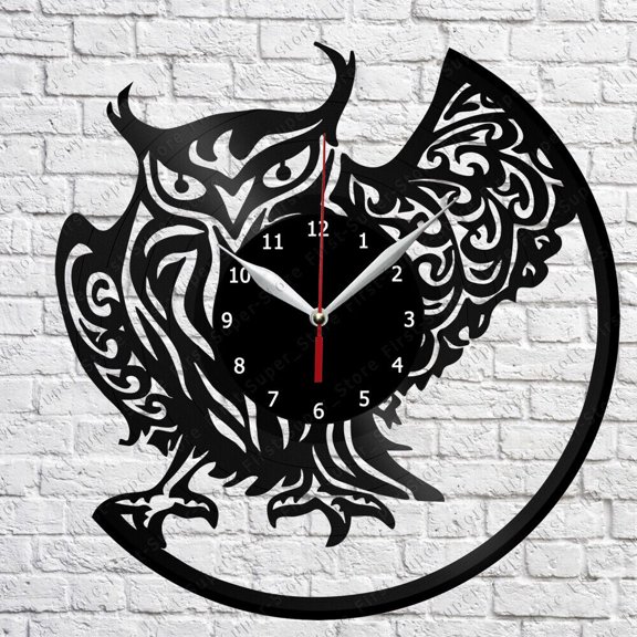 Owl 3D Vinyl Wall Clock,Vinyl Record Clock Wall Art Unique Bedroom kitchen kid Room Decorations Handmade Gift