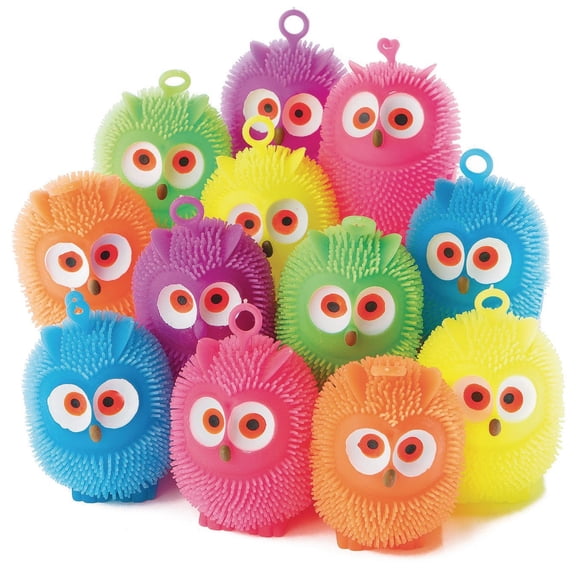 Owl 4" Puffer Balls for Tactile and Fidget Fun (Pack of 12)