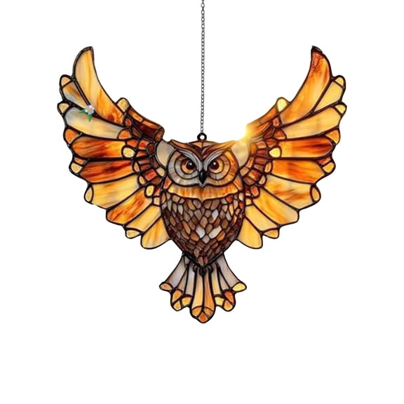 Owl Acrylic Suncatcher Ornament - 8 Inch Hanging Owl Decor With Stained Glass Style, Light Catching Design - For Home, Outdoor Garden, Patio, Yard Decoration