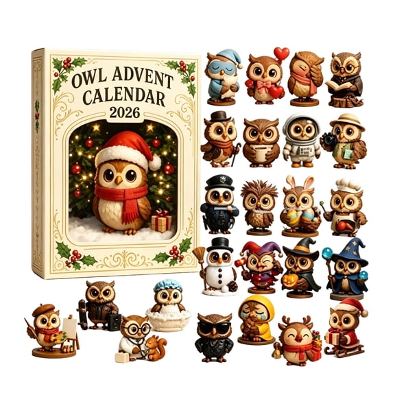 Owl Advent Calendar 2026 Box Set, 24‑Day Holiday Countdown Calendar, Owl‑Theme Character Figurines, Whimsical Surprise Figurine Collection
