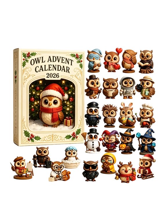 Owl Advent Calendar 2026 Box Set, 24‑Day Holiday Countdown Calendar, Owl‑Theme Character Figurines, Whimsical Surprise Figurine Collection
