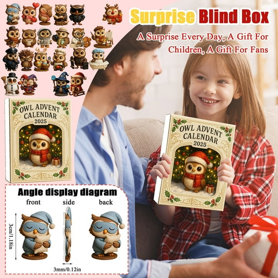 Owl Advent Calendar for 2025 Christmas, 24 Days Christmas Countdown Calendar, 24 Pcs Acrylic Owl Pedants for Xmas Party Christmas Home Decor