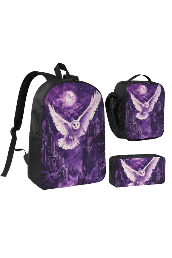 Owl And Magic Book Backpack 17 Inch Set with Lunch Bag and CaseDurableTravel Bag Combo for Work Commuting Daily Use