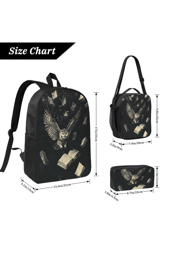 Owl And Magic Book Backpack 17 Inch Set with Lunch Bag and CaseDurableTravel Bag Combo for Work Commuting Daily Use