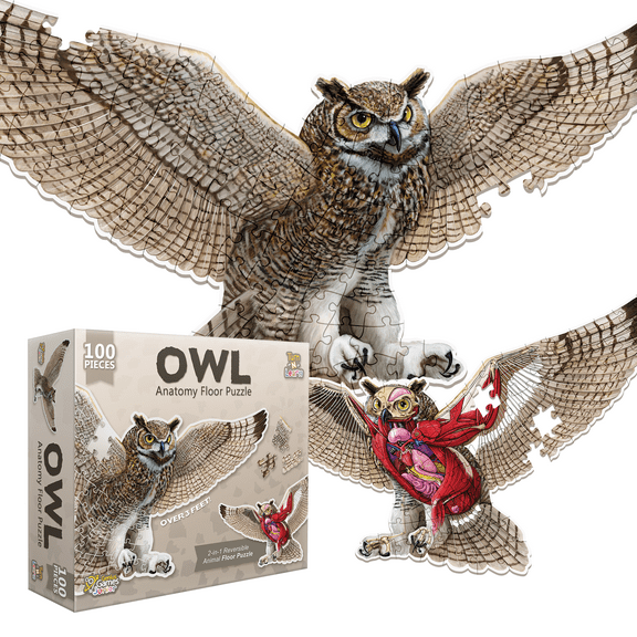 Owl Animal Anatomy Floor Puzzle | 100-Piece Double Sided Jigsaw Puzzle | Large-Sized, Over 3 Feet Scientifically Accurate Illustration