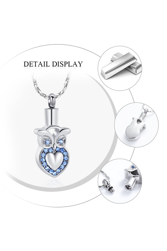 Owl Animal Cremation Urn Necklace for Ashes Crystal Memorial Keepsake Pendant Jewelry Cremation Necklace Jewelry with Funnel Filler Kit for Dad Mom Grandma