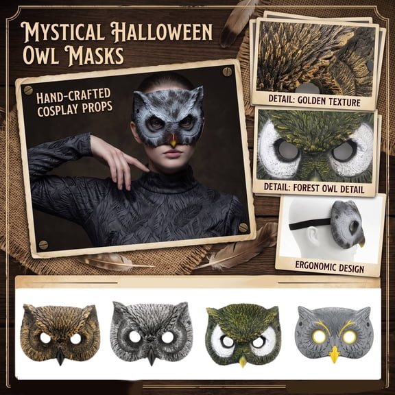 Owl Animal Half Face Mask, Gold Masquerade Mask, Bird Mask, Halloween Mask, Mask for Masquerade Party, 10X7 Inch Accessory for Dress Up, Halloween Party Dress Up, Themed Event