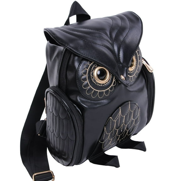 Owl Backpack for Women Trendy Leather Small Casual Satchel Fashion Mini Black Animal Daypack