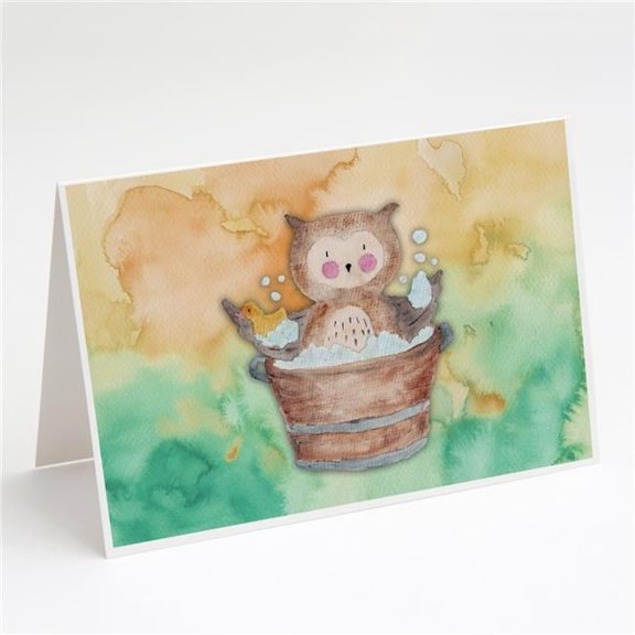 Owl Bathing Watercolor Greeting Cards & Envelopes - Pack of 8