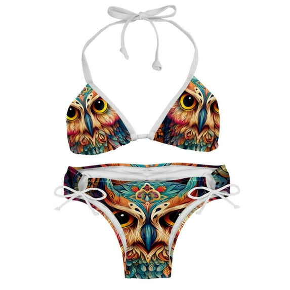 Owl Bikini Set Swim Suit Detachable Sponge Adjustable Strap Two-Pack, Beach Pool Vacation Party.