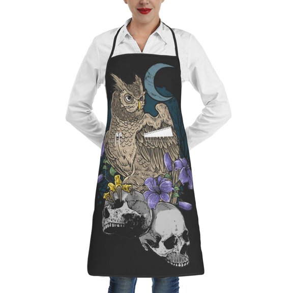 Owl Bird Floral With Skull Apron with Pocket Cooking Waterproof Bib Aprons for Kitchen Baking Chef Gardening BBQ