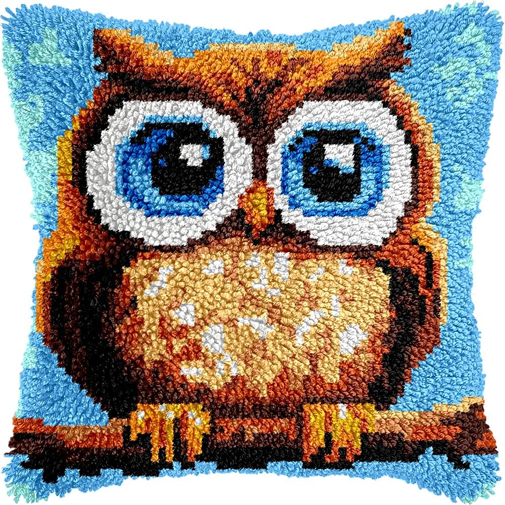 Owl Bird Latch Hook Kits Pillow kits Cushion Throw Pillow Embroidery Craft Kits DIY Kits of DIY Hooking Pillowcase Cover Supplier with Color Printed Canvas 43x43cm (49)
