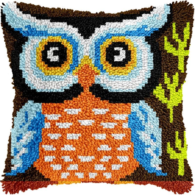 Owl Bird Latch Hook Pillow Kits Cushion Pillowcase with Pattern Printed Canvas Sofa Hooking Pillows Crafts Embroidery Latch Hooking Crochet Kits 17x17 inch(147)