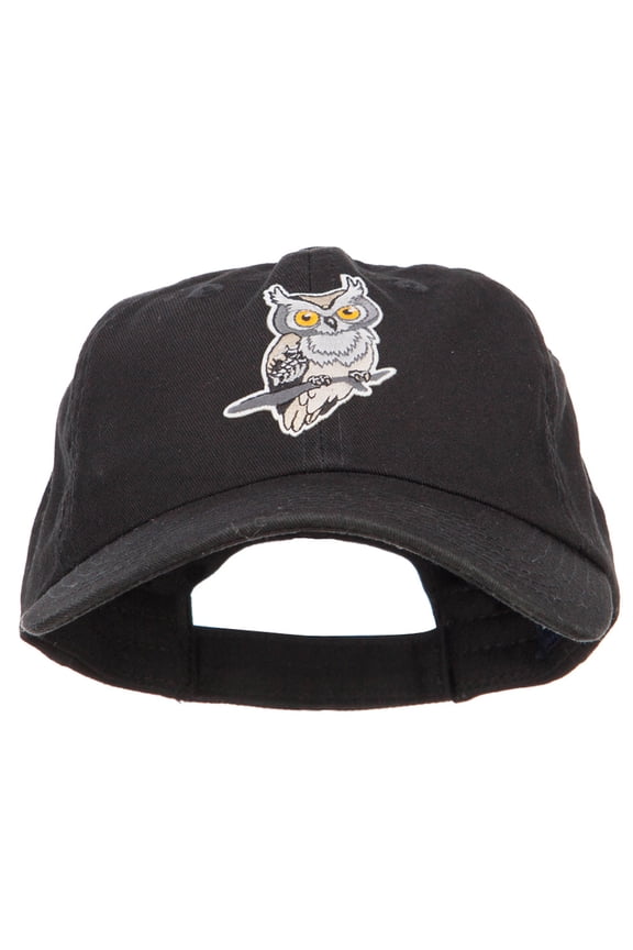 Owl Bird Patched Low Profile Cotton Cap - Black OSFM