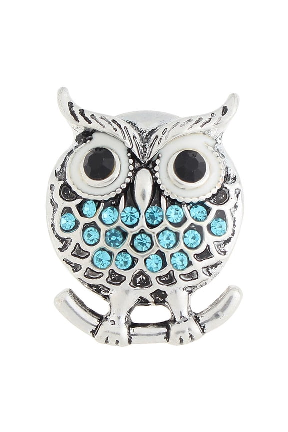 Snap Jewelry 18MM Blue Rhinestone Owl Ginger Charm for Interchangeable Accessories