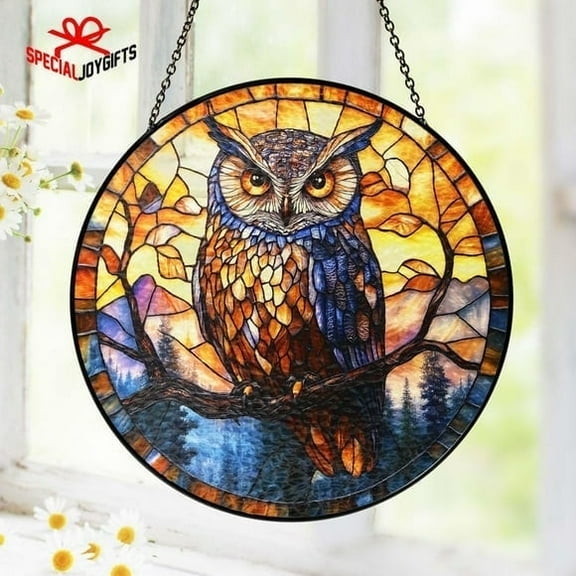 Owl Bird Stained Glass Suncatcher, Owl Lover Gifts, Stained Glass Owl Home Decor, Owl Bird Lover Gift, Stained Glass Bird Home Decor