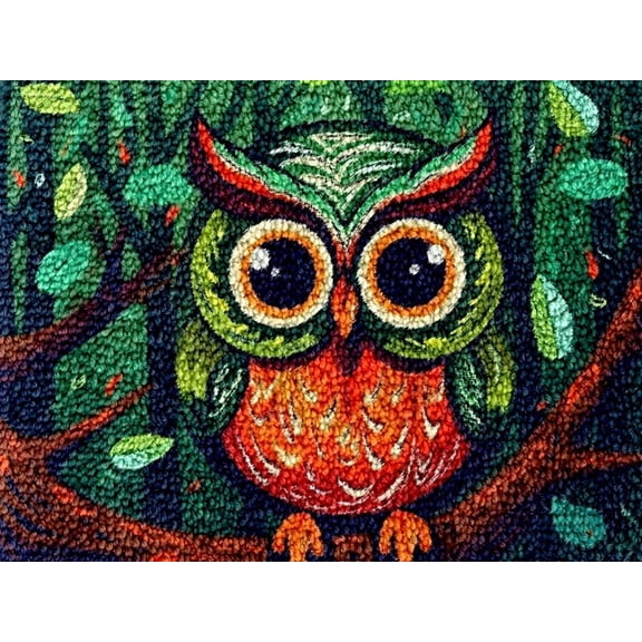 Owl Bird on Tree Latch Hook Kits Rug DIY Cushion Tapestry Making Crochet Hook Mat Making Kits Color Preprinted Pattern Canvas DIY Carpet Needlework Crochet Kits 52x38cm (d99-147)
