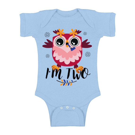 Owl Birthday Baby Bodysuit Short Sleeve Cute Owl I'm Two Gifts for 2 Years Old Second Birthday Shirt 2nd Years Old Shirt My 2nd Birthday Gifts for Birthday Boy Girl Birthday Gifts
