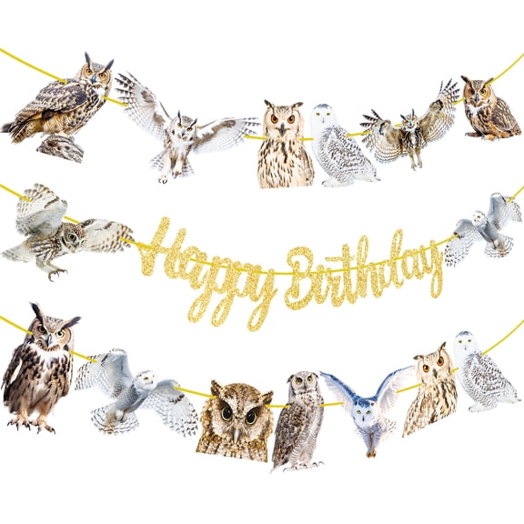 Owl Birthday Party Banners 3Pcs Owl Birthday Decorations Gold Glitter Happy Birthday Banners Woodland Themed Party Decorations for Woodland Forest Animal Baby Shower Supplies Y114