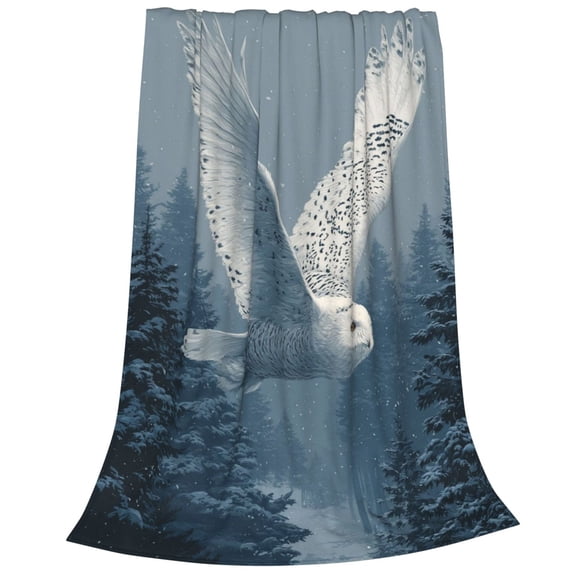 Owl Blanket Artistic Snowy Owl Winter Design, Decorative Cozy Flannel Throw For Sofa, Vibrant Nature Art Home Decor 50x40