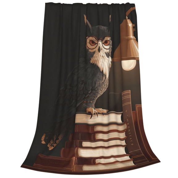 Owl Blanket Cozy Evening Study Lantern Art, Decorative Cozy Flannel Throw For Sofa, Vibrant Literary Home Decor 50x40