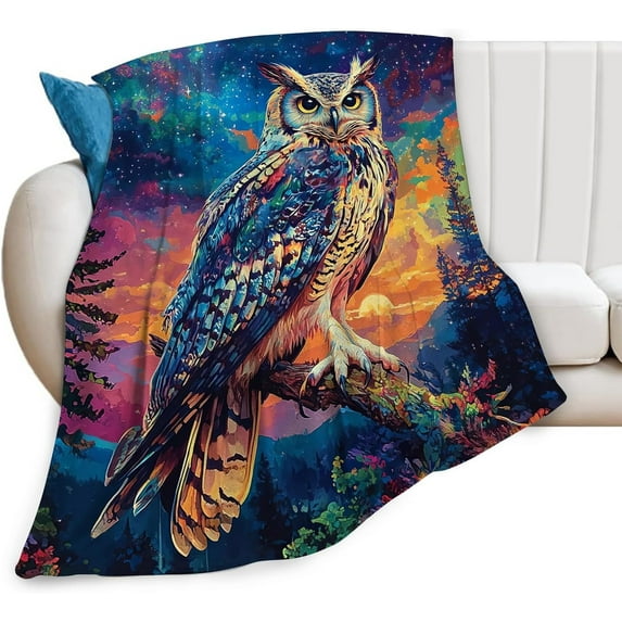 Owl Blanket Plush Cozy Forest Galaxy Throw Blankets for Girls Boys Women Men Flannel Fleece Ultra Soft Fuzzy Animal Party Blanket Gifts for Bed 50"X40"