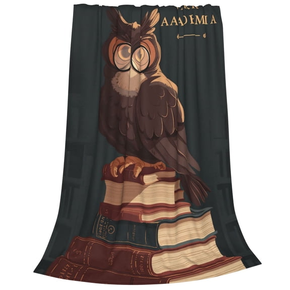 Owl Blanket Smart Bookworm Nerd Glasses, Warm Soft Flannel Throw For Living Room, Unique Intellectual Art Decor 50x40