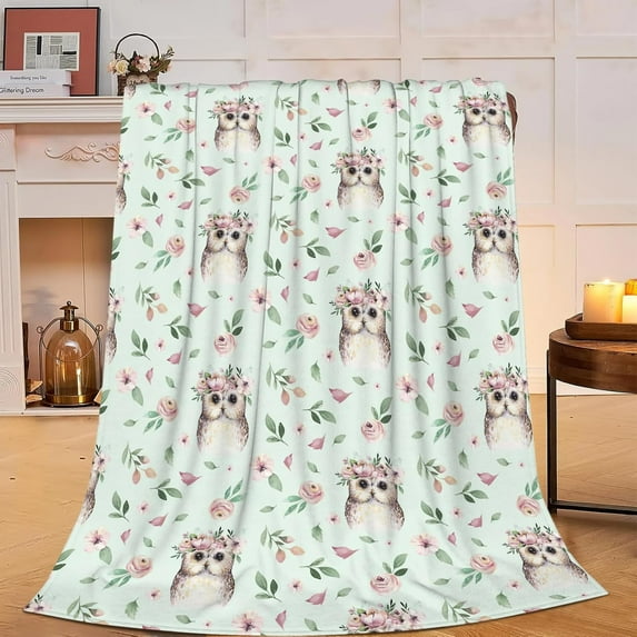 Owl Blanket Super Cozy Soft Owl Flower Throw Blanket Warm Plush Fluffy Owl Stuff Gifts for Women Girls Fleece Flannel Gift Blankets for Men Adults 60"X50"