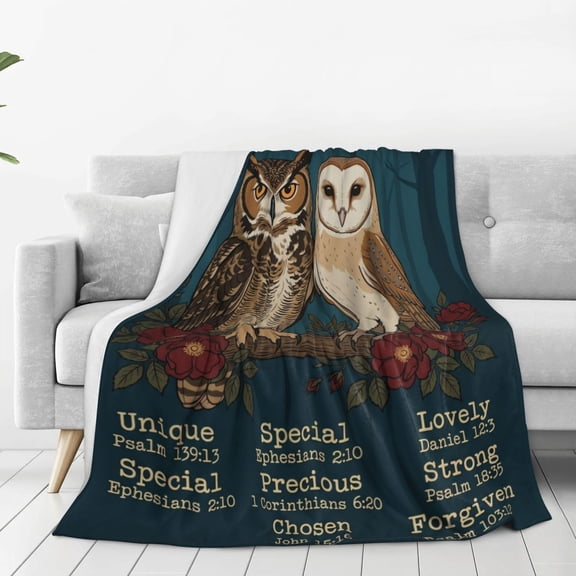 Owl Blanket, Warm Animal Print Flannel Throw for Bed Couch Sofa Bedroom Decor 50x40