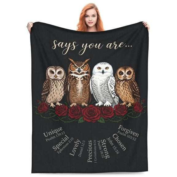 Owl Blanket, Warm Animal Print Flannel Throw for Bed Couch Sofa Bedroom Decor 50x40