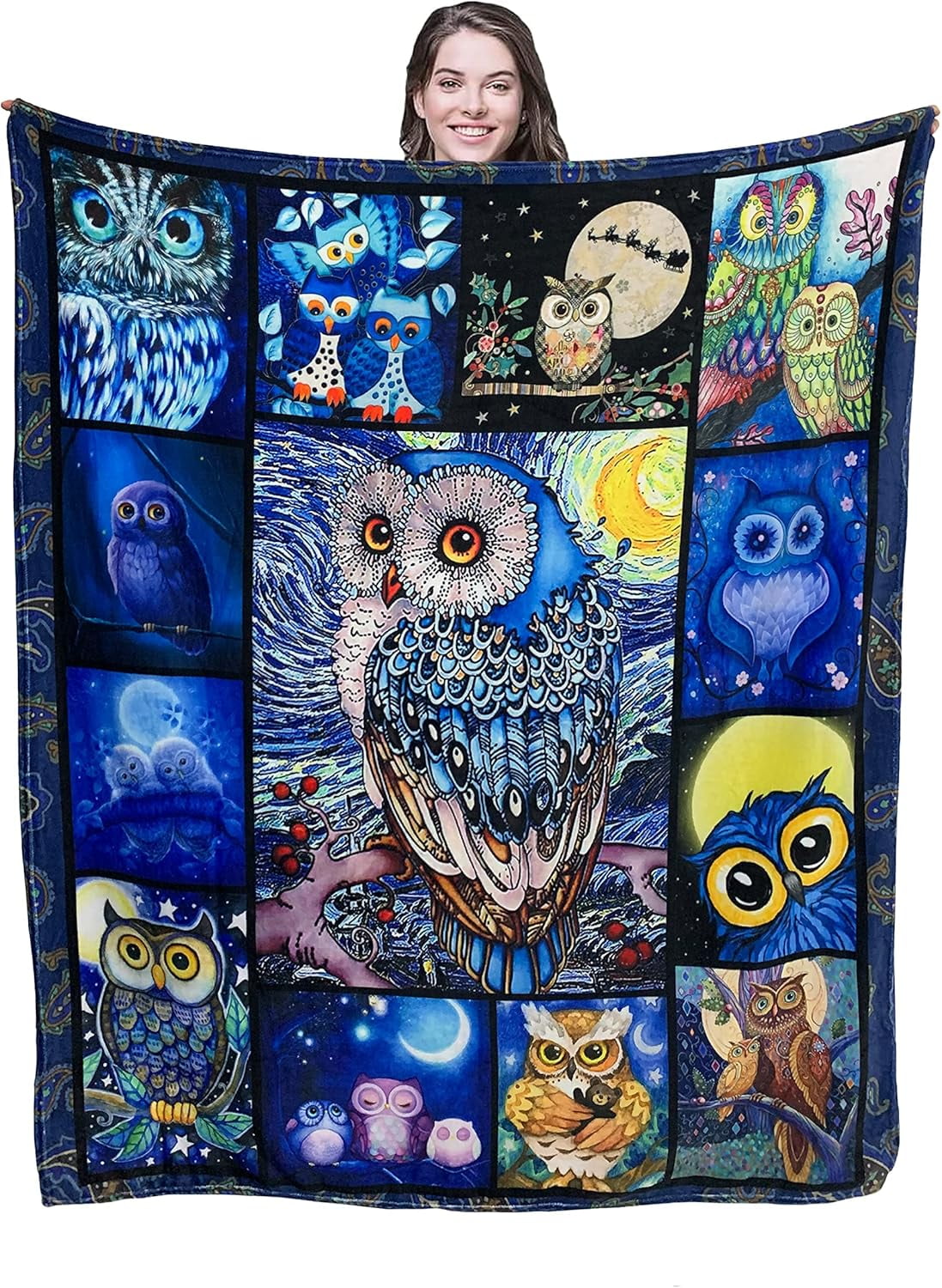 Owl Blanket for Adults Warm Soft Micro Flannel Blanket for Bed/Sofa/Travel/Living Room 50x60 Inch