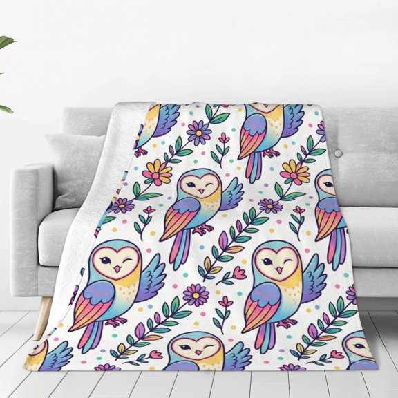 Owl Blanket for Bed Couch Office Camping, Thermal Flannel Blanket, Holiday Present for Adults Men 50x40