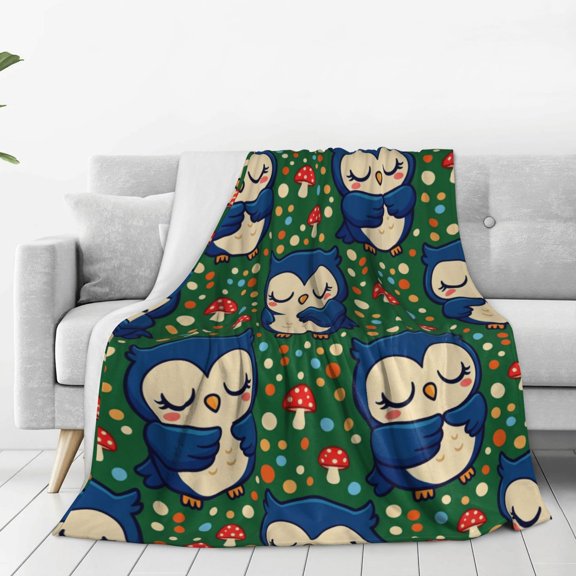 Owl Blanket for Bed Couch Office Camping, Thermal Flannel Blanket, Holiday Present for Adults Men 50x40