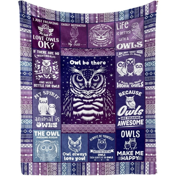 Owl Blanket for Women Men, Cute Owl Themed Design Printed Purple Throw Blankets for Teens Adults Lap, Couch Bed, Warm Soft Cozy Blanket, 60"x 80"
