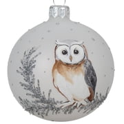 Owl Blown Glass Ornament   Hand Painted European Mouth-Blown White Glass Ball