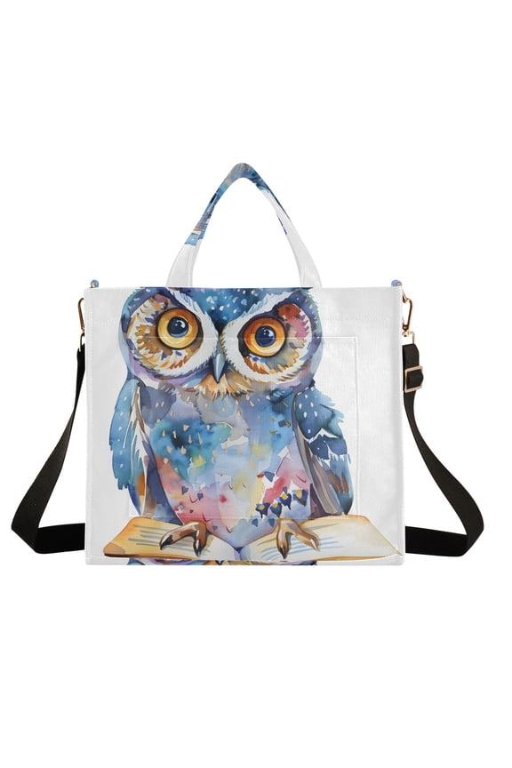 Owl Book Corduroy Tote Bag Handbag Large Messenger Bag Shoulder Crossbody Zipper Bag Purse