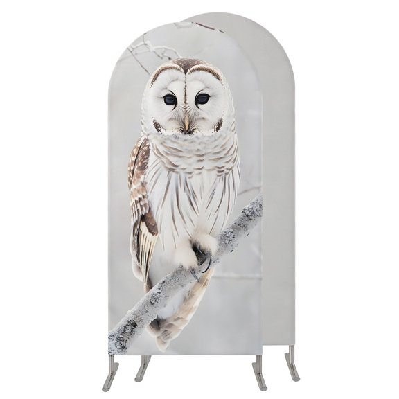 Owl On Branch Arch Backdrop Cover 4 FT,Spandex Wedding Arch Stand Covers Stretchy Backdrop,Framhouse Winter Landscape Tree Birds Round Top Party Arched Background for Birthday Event Baby Shower Decor
