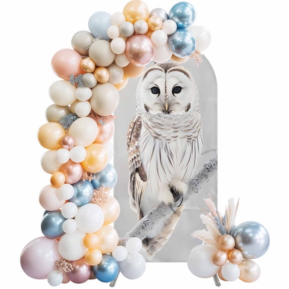 Owl On Branch Arch Backdrop Cover, Spandex Fitted Wedding Arch Cover, Framhouse Winter Landscape Tree Birds Round Top Stand Covers for Birthday Ceremony Bridal Shower Party Decor 4x1.65 Ft