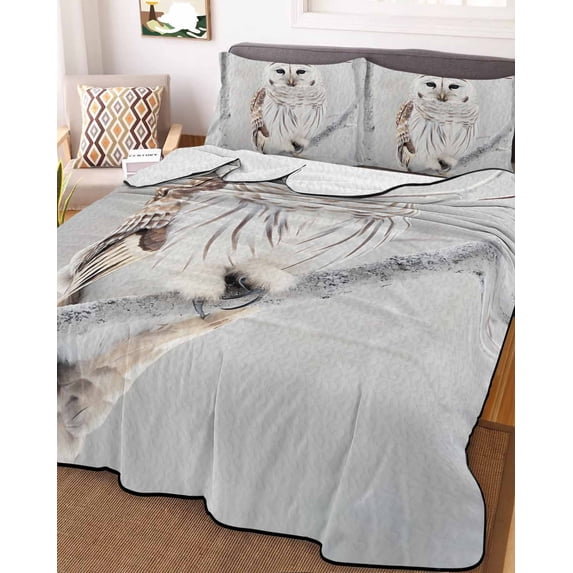 Owl On Branch King Size Down Alternative Comforter, Lightweight Comforter Quilt Bedding Set with Pillow Shams Framhouse Winter Landscape Tree Birds All Seasons Bed Comforter Duvet Insert 96"x106"