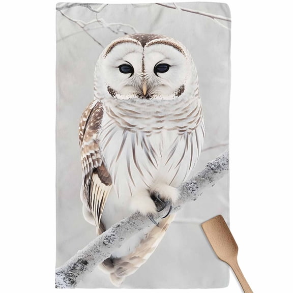 Owl On Branch Kitchen Towel Dish Cloths Set of 1, Microfiber Soft Kitchen Hand Towels, Framhouse Winter Landscape Tree Birds Absorbent Quick Drying Dishcloths 18 x 28 Inches