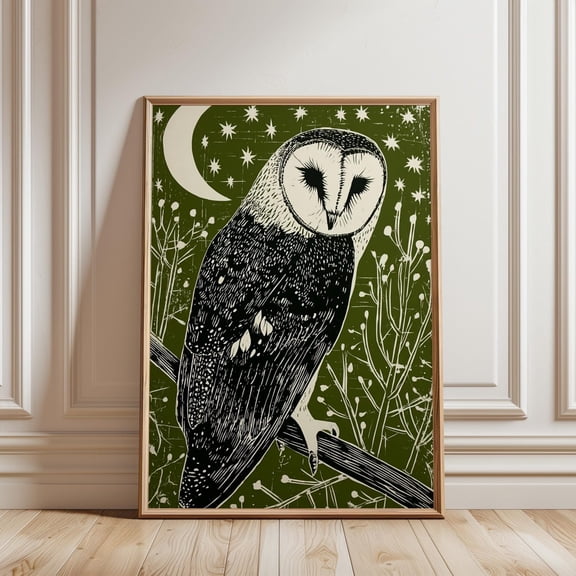 Owl on Branch Poster, Japanese Woodblock Art Print, minimal decor, framed artwork, living room, Stylish Wall Decoration for Minimalist Living Room Bedroom Hallway and Creative S, Unframed 8x10