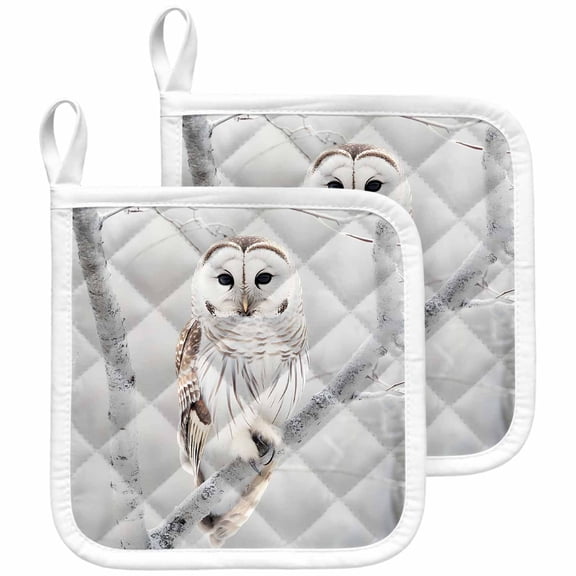 Owl On Branch Pot Holders for Kitchen Heatproof Potholder, 2 Pack Framhouse Winter Landscape Tree Birds Hot Pads Multipurpose Oven Pads Cloth Potholders Trivet for Cooking and Baking