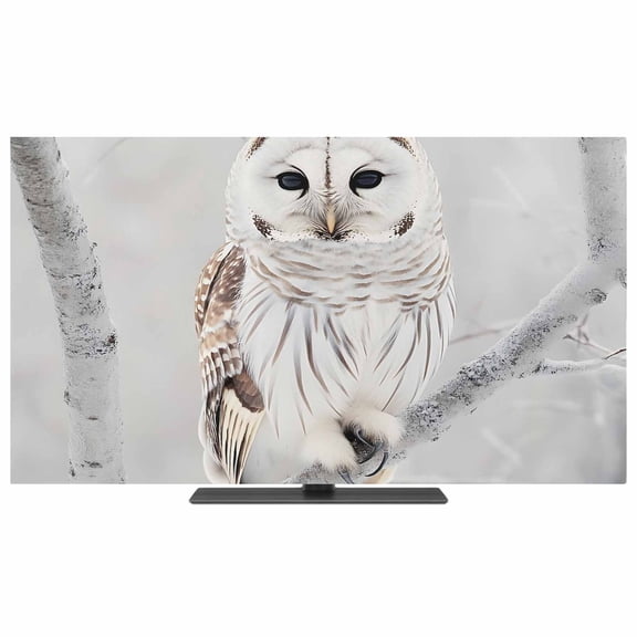 Owl On Branch TV Dust Cover,Stretchable TV Screen Desktop Computer Protector Cover,Framhouse Winter Landscape Tree Birds Television Dustproof Slipcover for 19–24 Inch Flat or Curved TVs