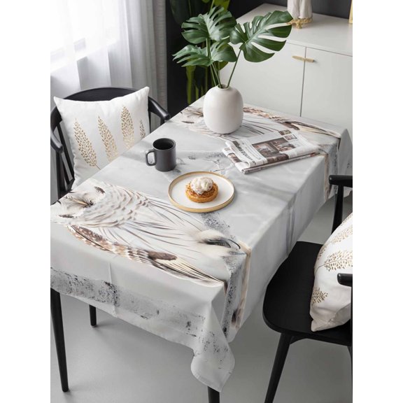 Owl On Branch Tablecloth Rectangle Table Cloth 60x120, Waterproof Tablecloth Outdoor Table Cloth, Framhouse Winter Landscape Tree Birds Washable Table Cover for Kitchen Dinning Party