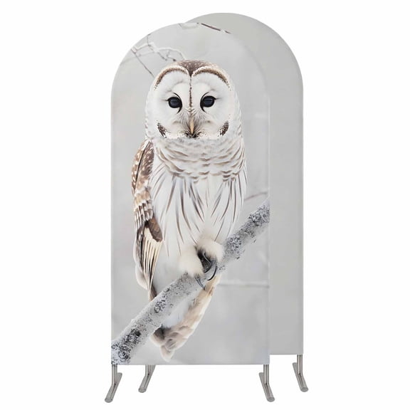 Owl On Branch Wedding Arch Cover, Stretchy Spandex Arch Backdrop Stand Covers 4 FT, Framhouse Winter Landscape Tree Birds Round Top Arched Backdrop Cover for Birthday Party Ceremony Baby Shower Event