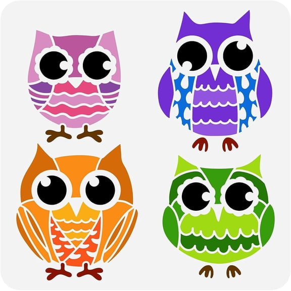 Owl Cartoon Painting Stencil 11.8x11.8inch Reusable Owl Stencil DIY Art Owl Pattern Drawing Template Animal Theme Stencil