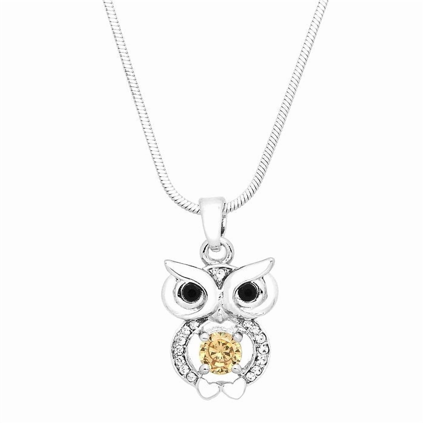 Freebird Jewelry Box Owl Charm Pendant Necklace - Light Citrine