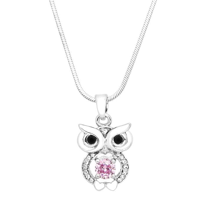 Freebird Jewelry Box Owl Charm Pendant Necklace - Pink