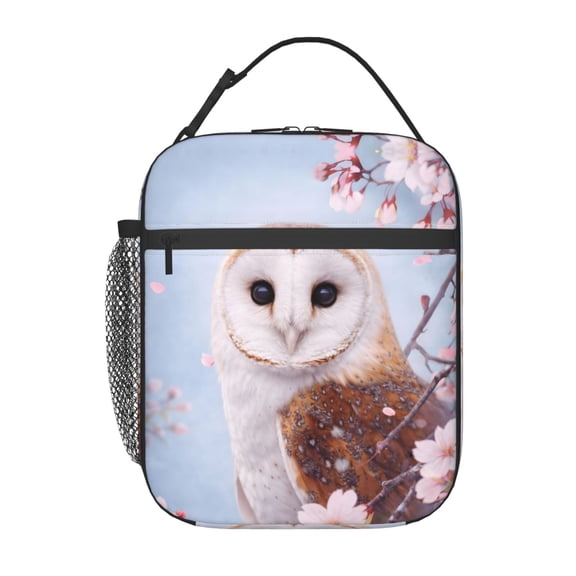 Owl Cherry Blossom Lunch Bag Portable Thermal Lunch Box for Men and Women