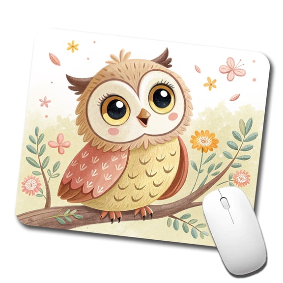 Owl Children's Illustration Style Mouse Pad Low Profile Gaming Mat